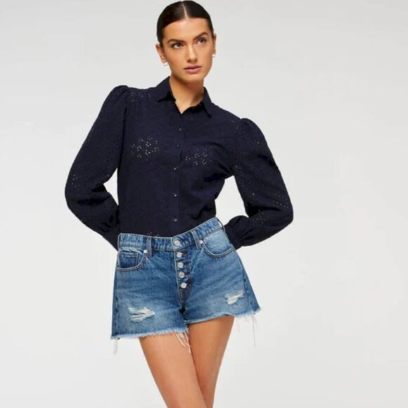 7 For All Mankind Monroe Denim Cut-Off Shorts With Exposed Button Women's 26 - Picture 1 of 11